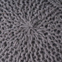 Ottoman Pouf, 20 Inch Round Shape, Knitted Boho Design, Gray Wool -BM327740