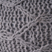 Ottoman Pouf, 20 Inch Round Shape, Knitted Boho Design, Gray Wool -BM327740