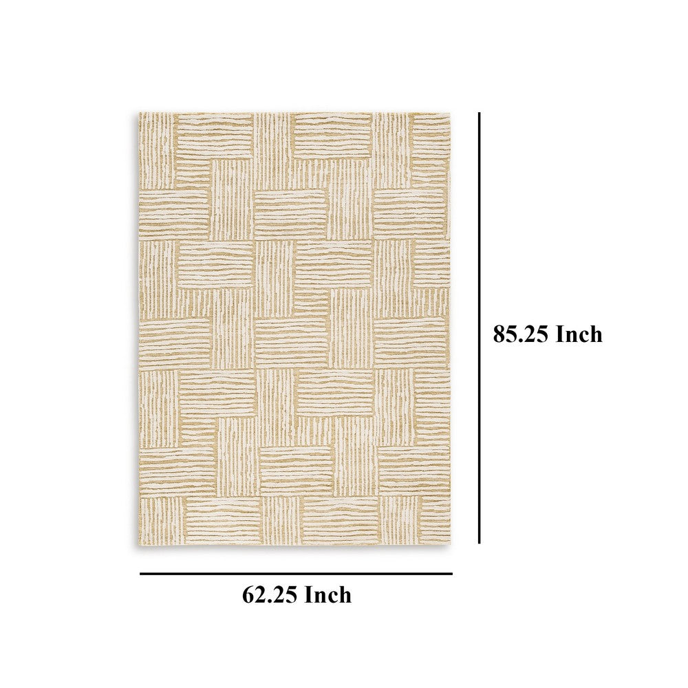 Aden 5 x 7 Medium Area Rug, Handwoven Basket Weave, Beige Polyester -BM327743