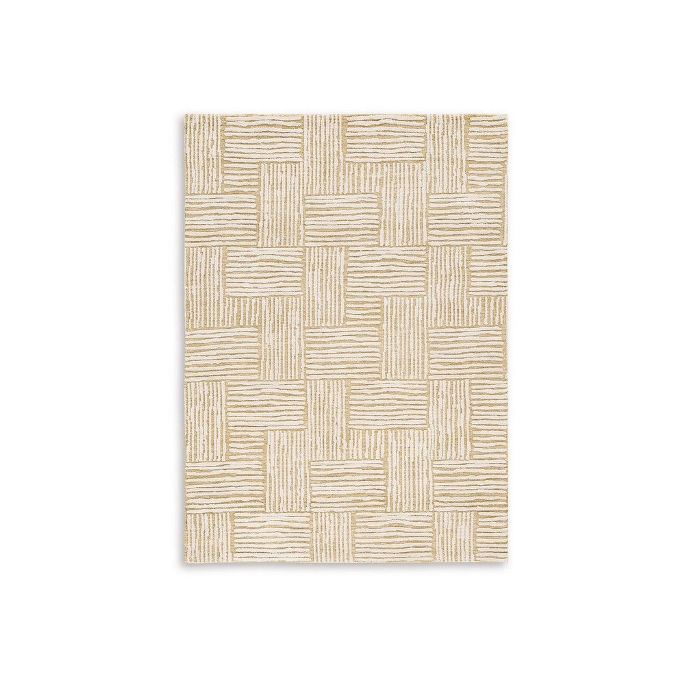 Aden 5 x 7 Medium Area Rug, Handwoven Basket Weave, Beige Polyester -BM327743