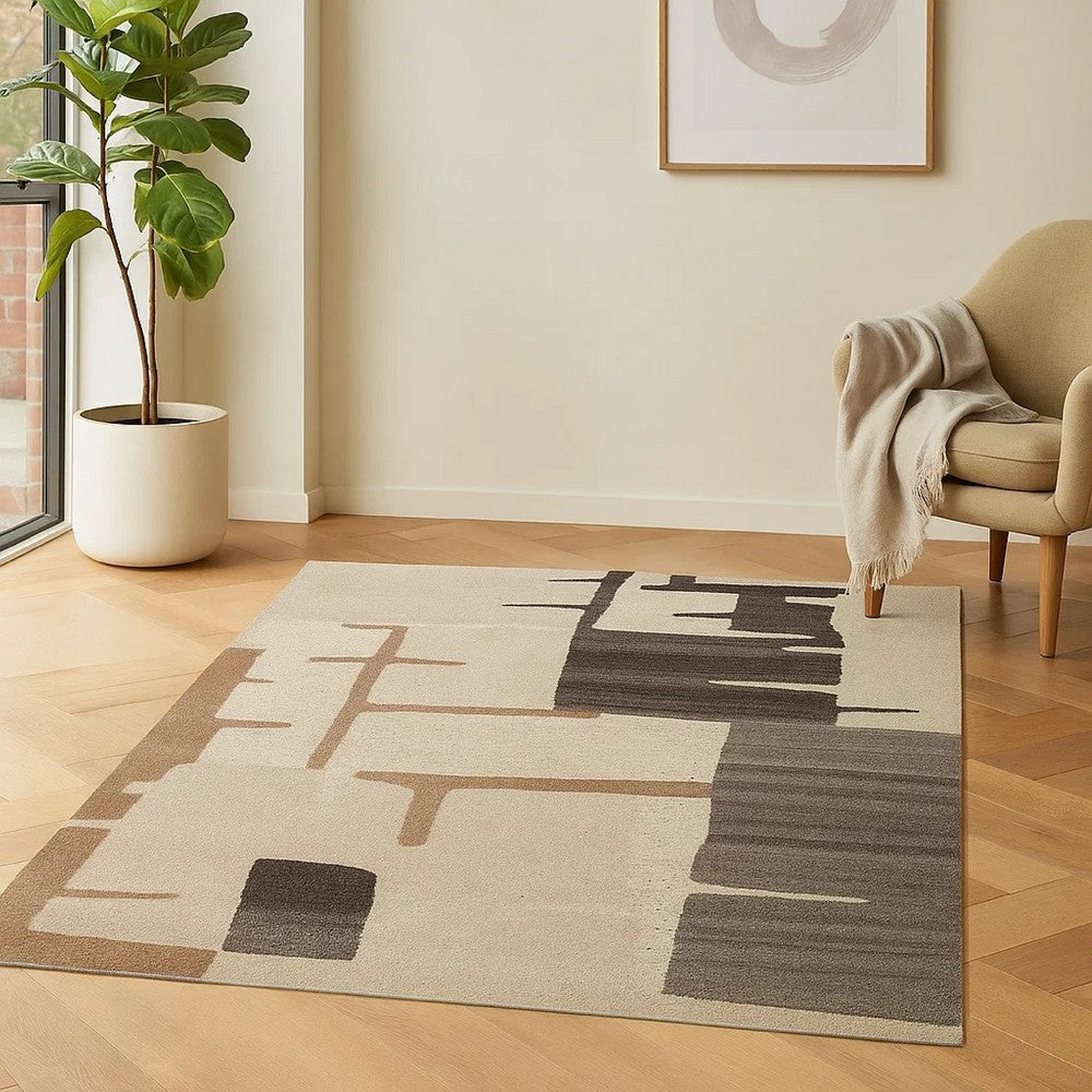 Keny 5 x 7 Medium Area Rug, Beige Global Inspired Abstract Pattern -BM327750