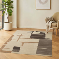 Keny 5 x 7 Medium Area Rug, Beige Global Inspired Abstract Pattern -BM327750