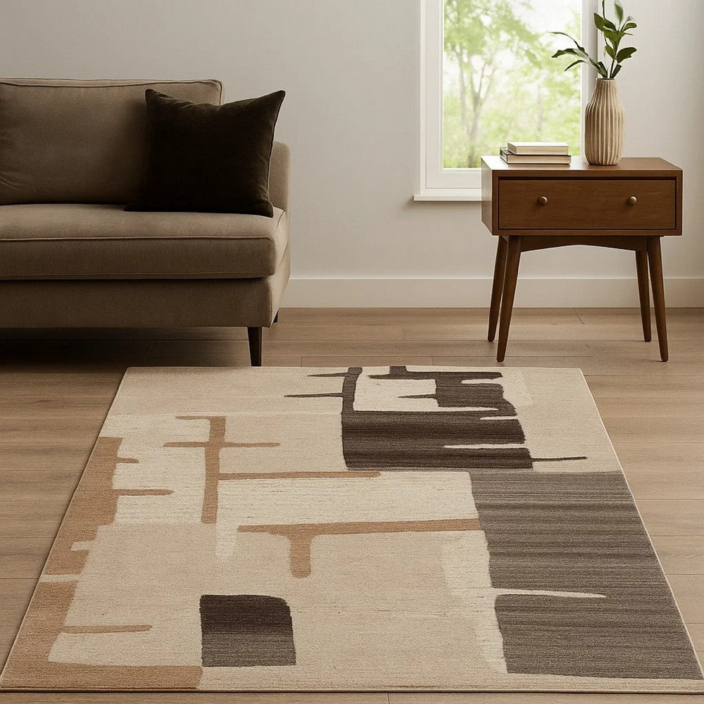 Keny 5 x 7 Medium Area Rug, Beige Global Inspired Abstract Pattern -BM327750