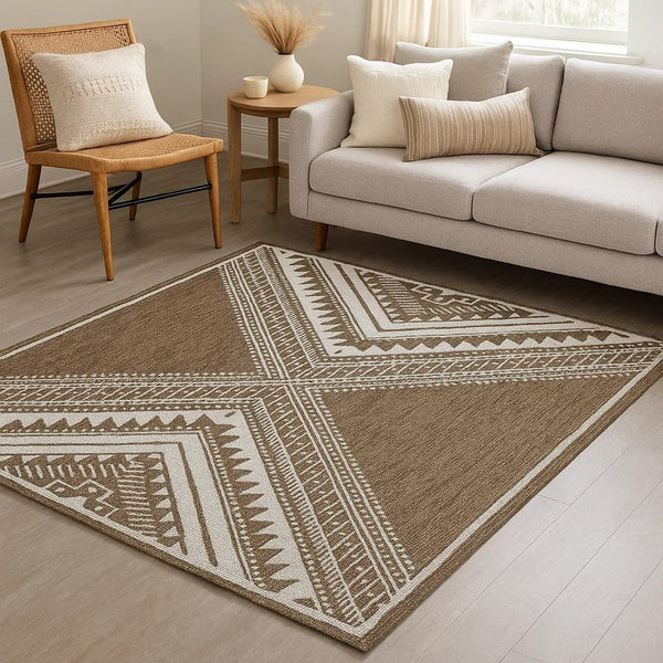 John 5 x 7 Medium Area Rug, Tribal Inspired Boho Pattern, Brown Ivory -BM327752