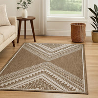 John 5 x 7 Medium Area Rug, Tribal Inspired Boho Pattern, Brown Ivory -BM327752