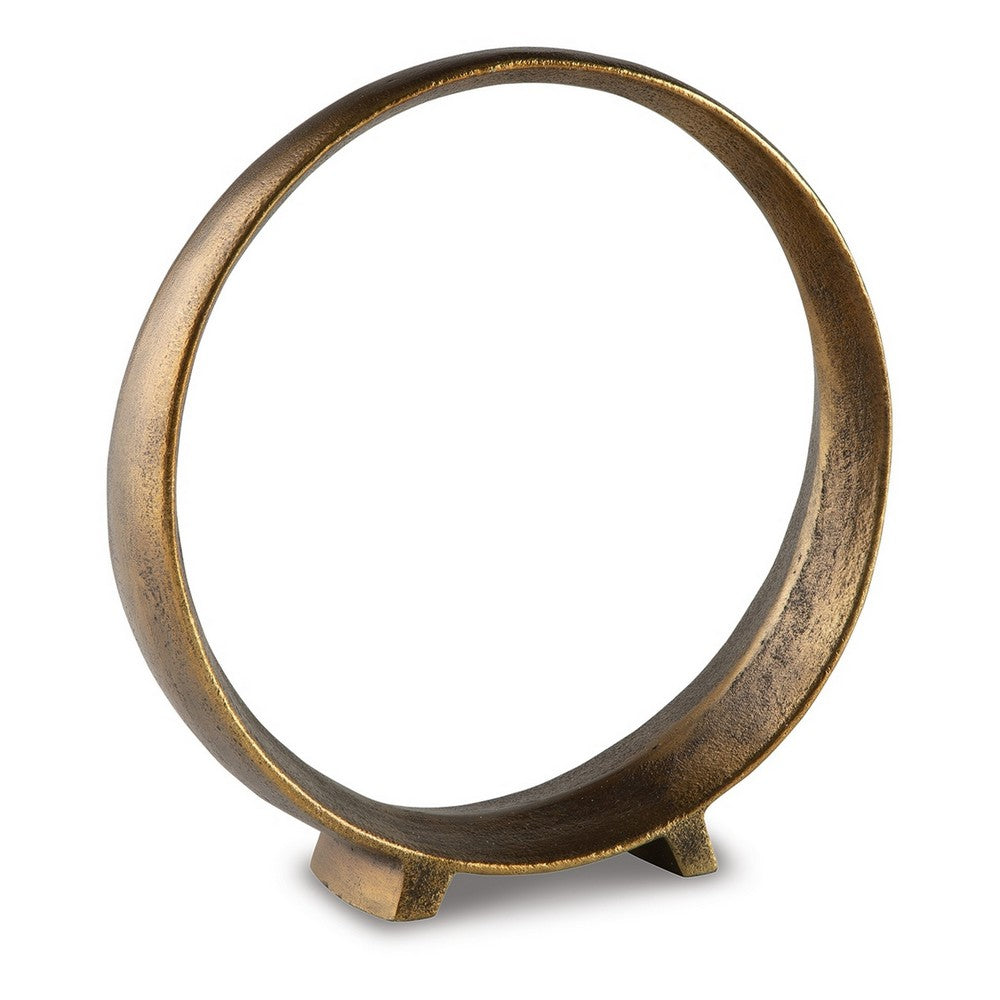 benzara Dalie Sculpture Round Metal Accent Tabletop Size 12 Inch Bronze -BM327756