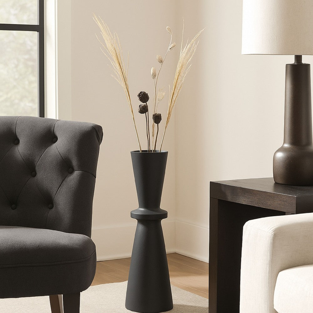 Loci Accent Vase, 30 Inch Hourglass Design, Textured Black Polyresin -BM327759