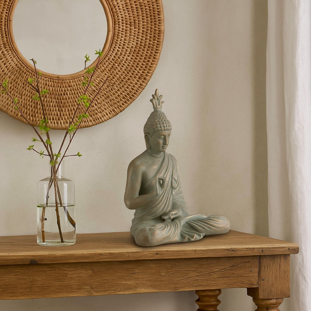 Indoor Sculpture of Meditating Buddha, 24 Inch, Washed Gray Finish -BM327762