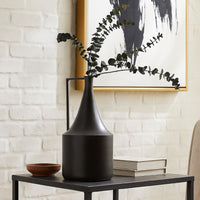 Decorative Vase, Metal Angular Handle and Curved Neck, 17 Inch Black -BM327764