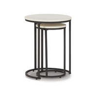 Nesting Accent Tables Set of 2, Black Metal Base, Round Faux Wood Top -BM327772