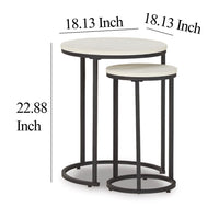 Nesting Accent Tables Set of 2, Black Metal Base, Round Faux Wood Top -BM327772