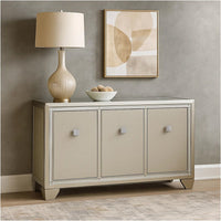 Sideboard Cabinet, Mirrored Top, 54 Inch, Adjustable Shelves, Silver  -BM327775