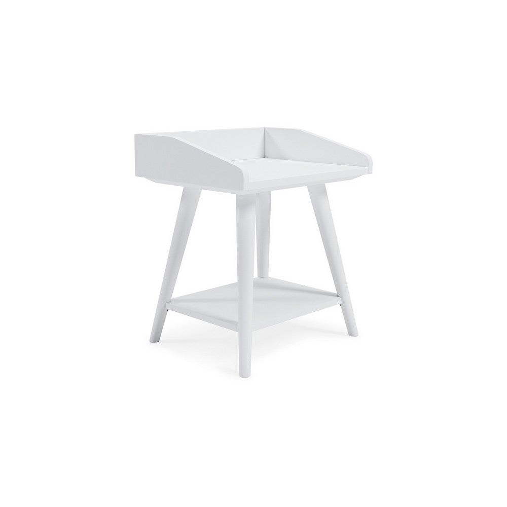 Arid Accent Table, 22 Inch, Gallery Rail Tray Top, White Wood