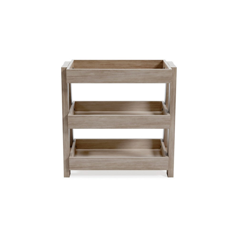 Arid Accent Table, 3 Storage Tray Shelves, 26 Inch, Brown Solid Wood -BM327780