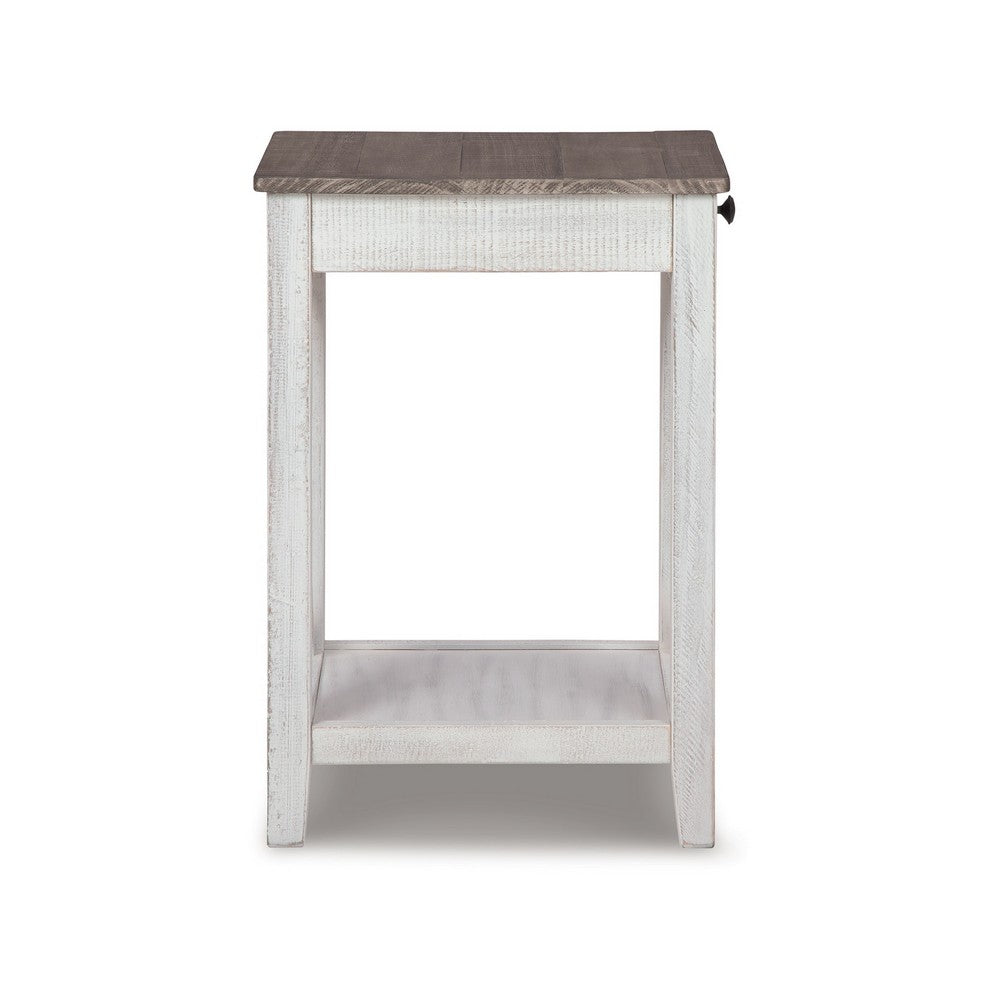 Accent Table, 1 Drawer and Shelf, USB Ports, 25 Inch White Solid Wood -BM327781
