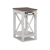 Accent Table, 1 Drawer and Shelf, USB Ports, 25 Inch White Solid Wood -BM327781