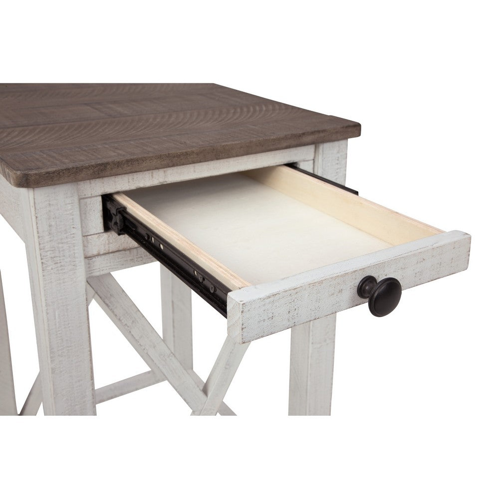 Accent Table, 1 Drawer and Shelf, USB Ports, 25 Inch White Solid Wood -BM327781