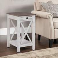 Accent Table, 1 Drawer and Shelf, USB Ports, 25 Inch White Solid Wood -BM327781