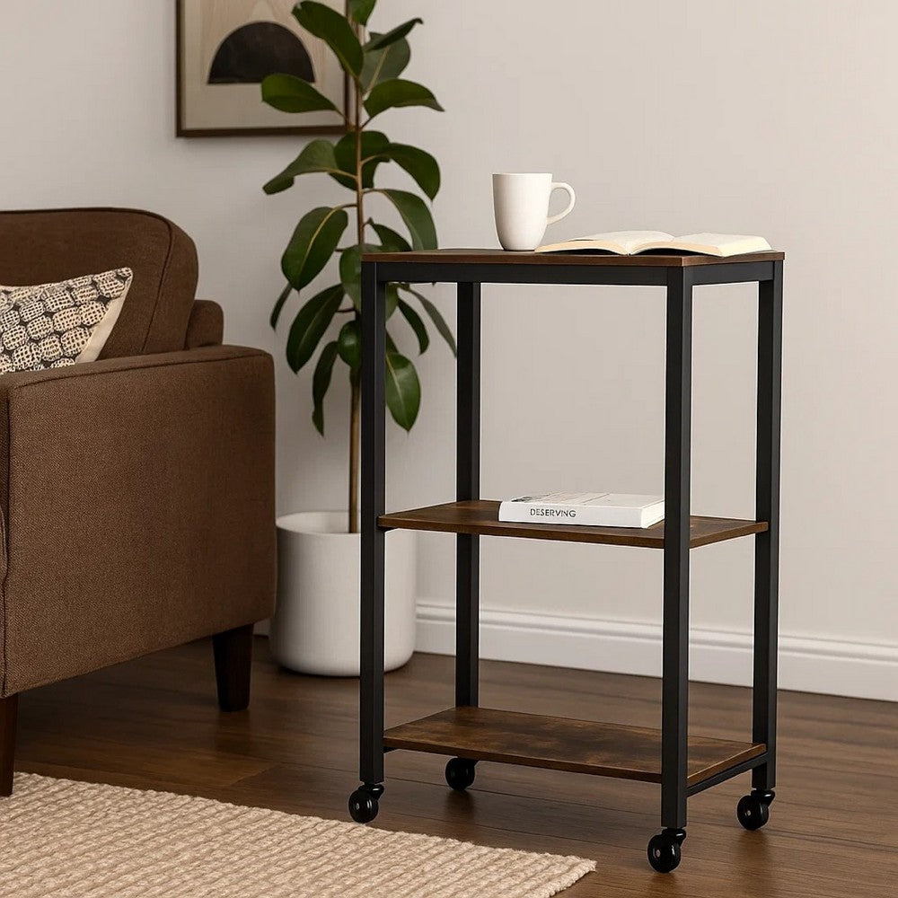 Serving Bar Cart, 2 Storage Shelves, 24 Inch Black Metal -BM327786