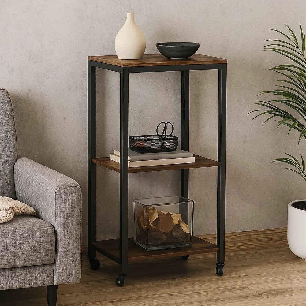 Serving Bar Cart, 2 Storage Shelves, 24 Inch Black Metal -BM327786