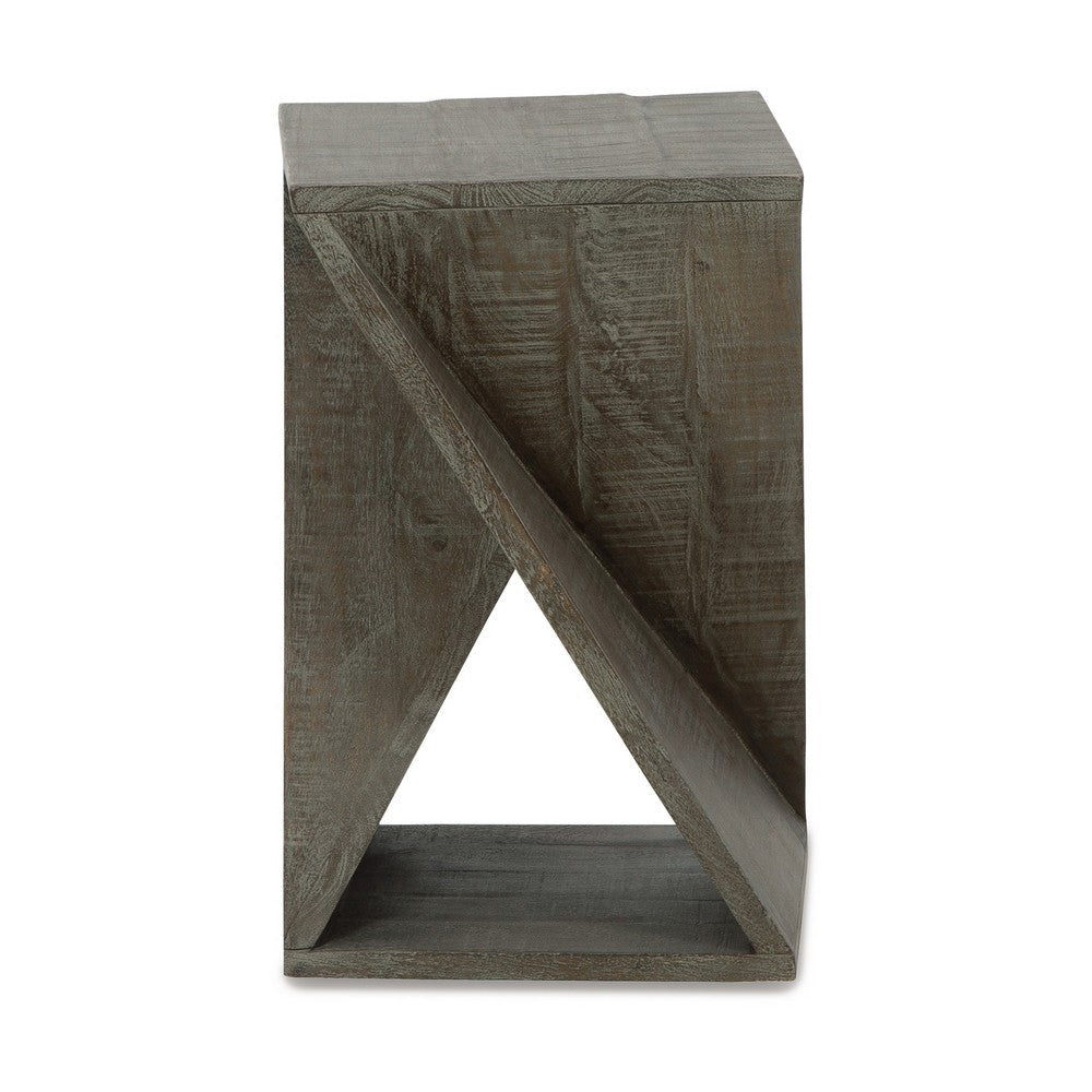 Axoi Accent Side End Table, Solid Wood Twist, 14 Inch, Distressed Gray -BM327789