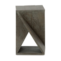 Axoi Accent Side End Table, Solid Wood Twist, 14 Inch, Distressed Gray -BM327789