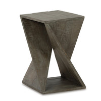 Axoi Accent Side End Table, Solid Wood Twist, 14 Inch, Distressed Gray