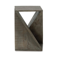 Axoi Accent Side End Table, Solid Wood Twist, 14 Inch, Distressed Gray -BM327789