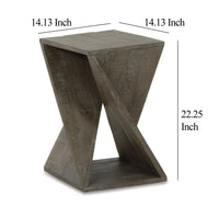 Axoi Accent Side End Table, Solid Wood Twist, 14 Inch, Distressed Gray -BM327789