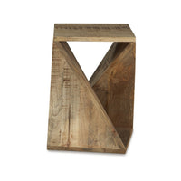 Axoi Accent Side End Table, Solid Wood Twist, 14 Inch Distressed Brown -BM327790