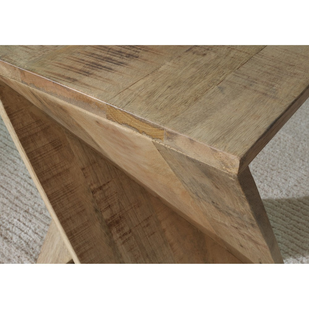 Axoi Accent Side End Table, Solid Wood Twist, 14 Inch Distressed Brown -BM327790