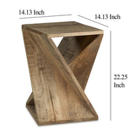 Axoi Accent Side End Table, Solid Wood Twist, 14 Inch Distressed Brown -BM327790