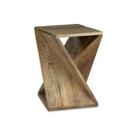 Axoi Accent Side End Table, Solid Wood Twist, 14 Inch Distressed Brown