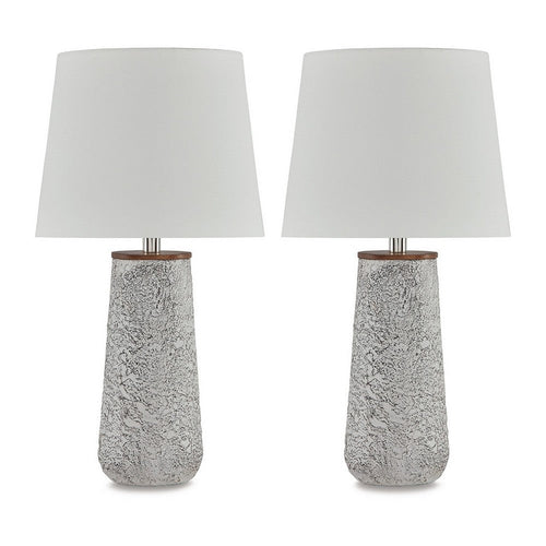 Roe Table Lamp Set of 2, Antique White Textured Metal Base. Drum Shade