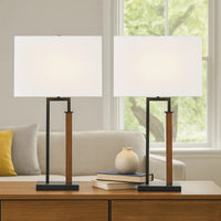 Table Lamp Set of 2, Curved Wired Bronze Base, White Fabric Shade -BM327802