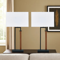 Table Lamp Set of 2, Curved Wired Bronze Base, White Fabric Shade -BM327802