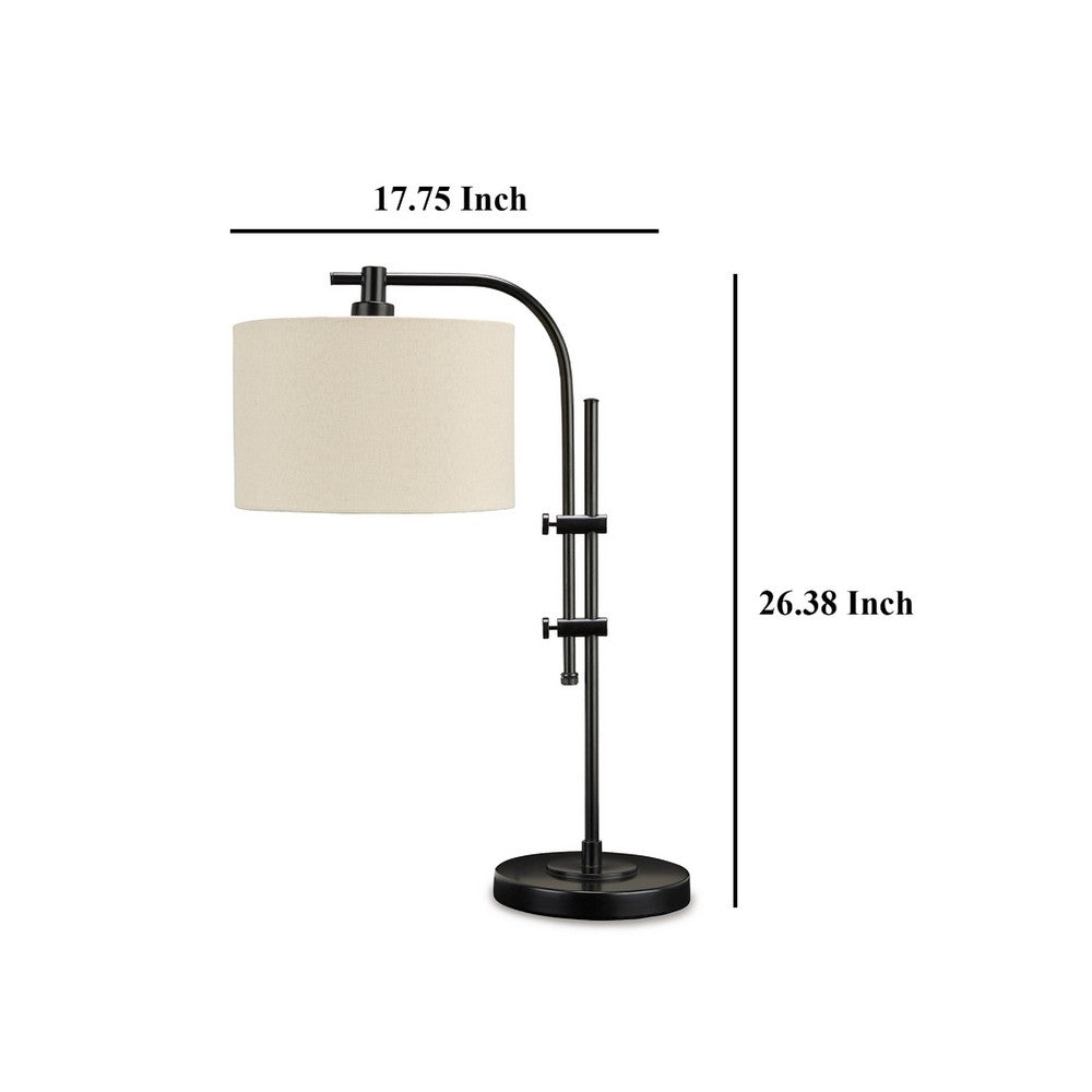 Mney Accent Lamp, Adjustable Arm, White Drum, 26 Inch Black Metal -BM327804