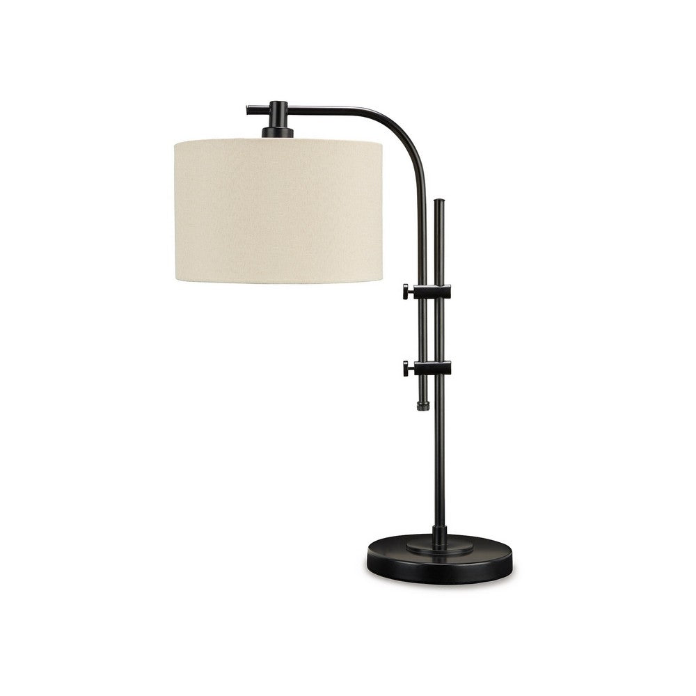 Mney Accent Lamp, Adjustable Arm, White Drum, 26 Inch Black Metal -BM327804