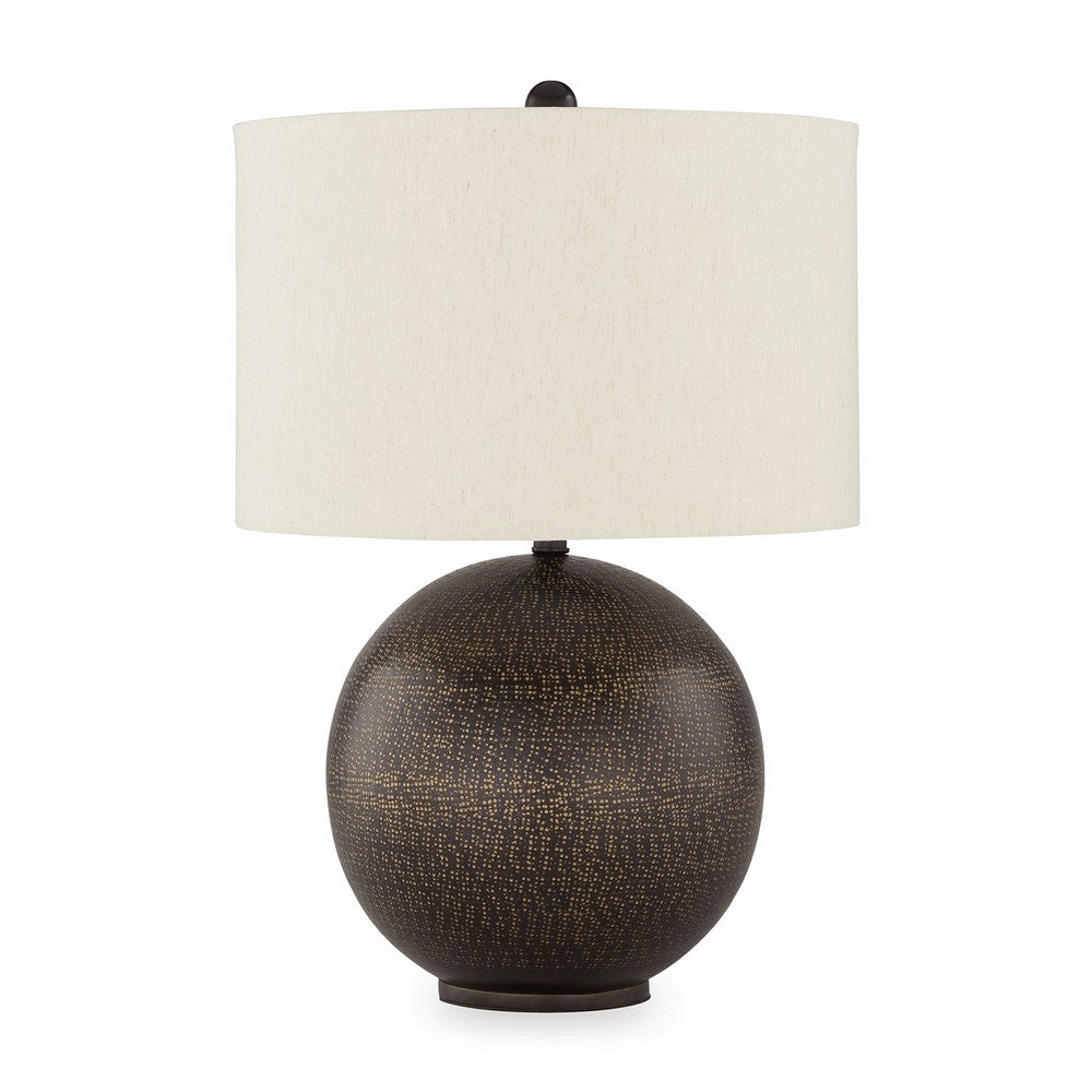Soy Table Lamp, White Drum Shade, Gold Accent Black Round Base 27 Inch -BM327806