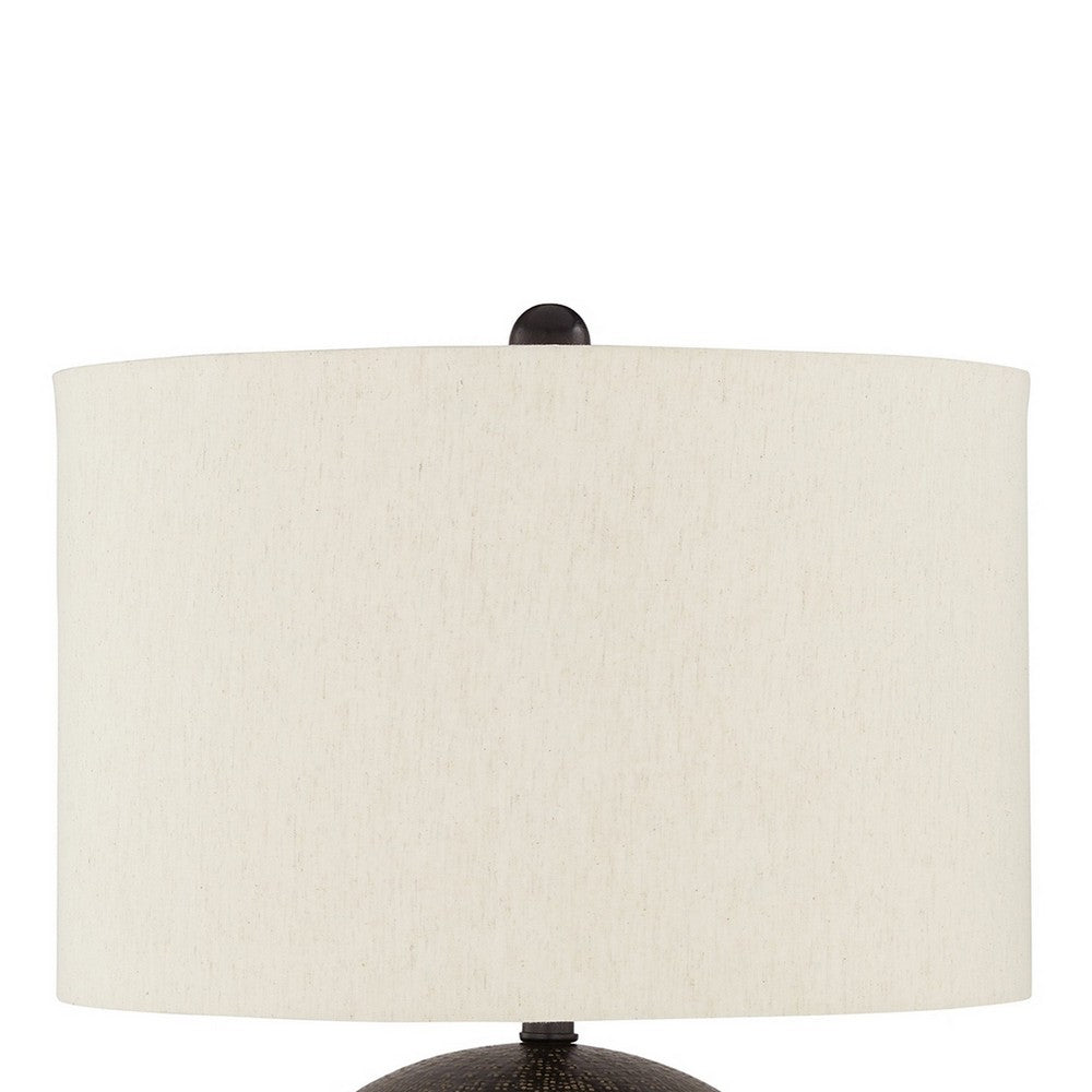Soy Table Lamp, White Drum Shade, Gold Accent Black Round Base 27 Inch -BM327806
