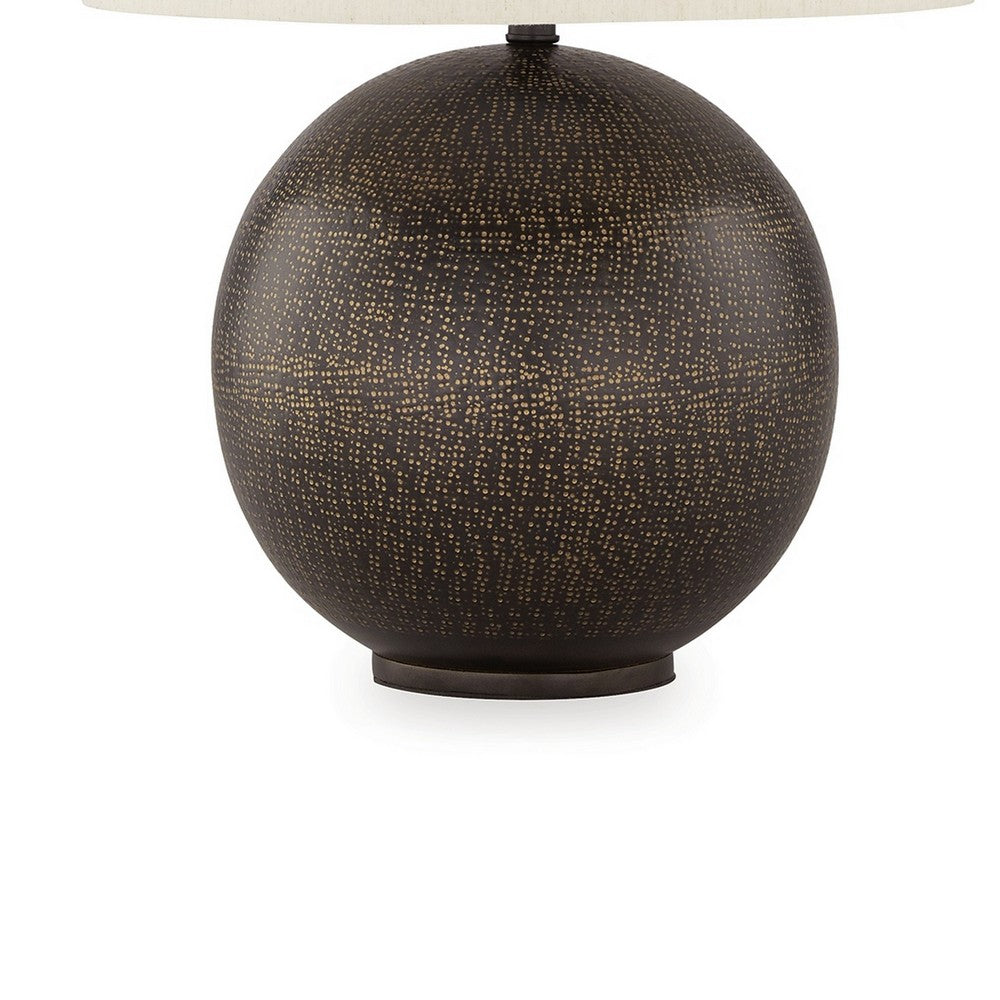 Soy Table Lamp, White Drum Shade, Gold Accent Black Round Base 27 Inch -BM327806