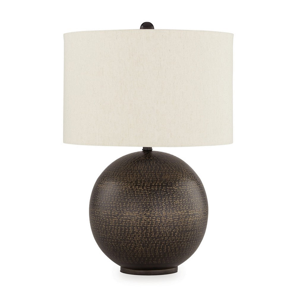 Soy Table Lamp, White Drum Shade, Gold Accent Black Round Base 27 Inch -BM327806