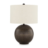 Soy Table Lamp, White Drum Shade, Gold Accent Black Round Base 27 Inch -BM327806
