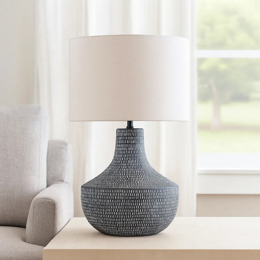 Lym Table Lamp, Gray Hammered Metal Base, White Fabric Shade 28 Inch -BM327809