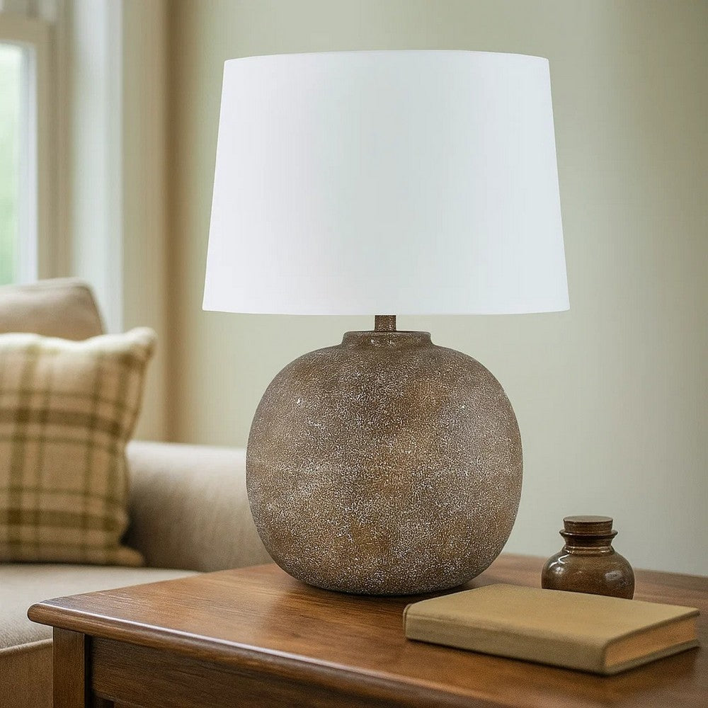 Vesy Table Lamp, Brown Abstract Impressions, 25 Inch Round Metal Base -BM327810