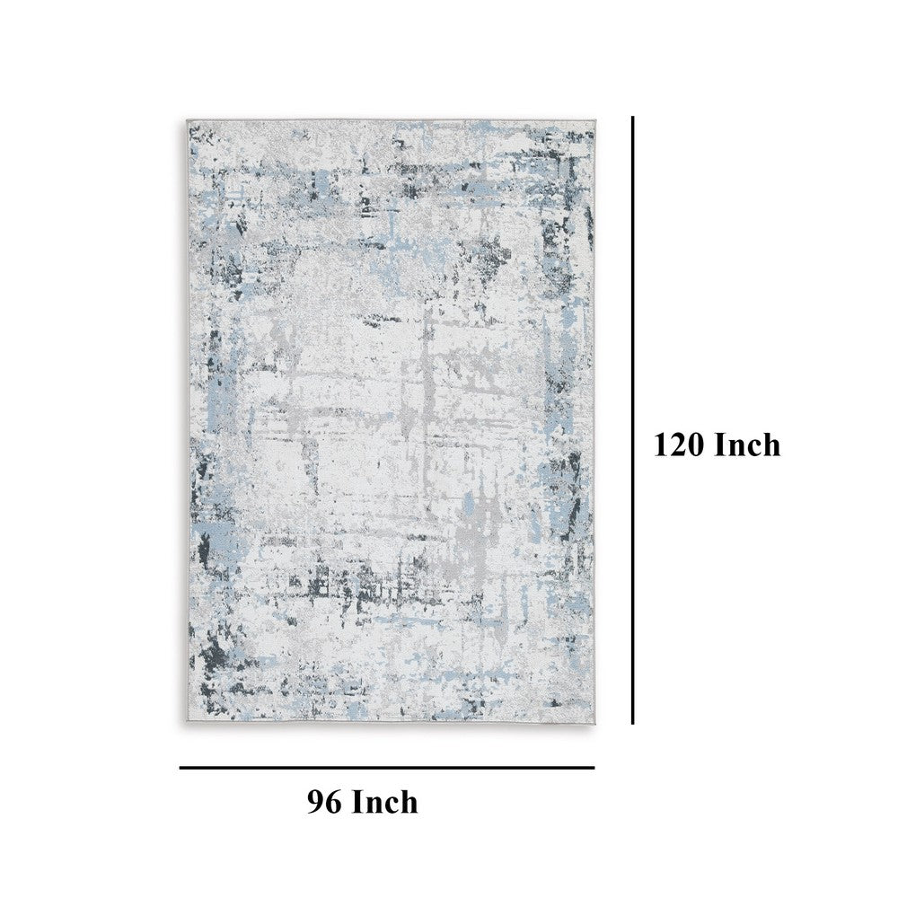 Tony 8 x 10 Large Area Rug, Blue White Machine Woven Abstract Pattern -BM327814
