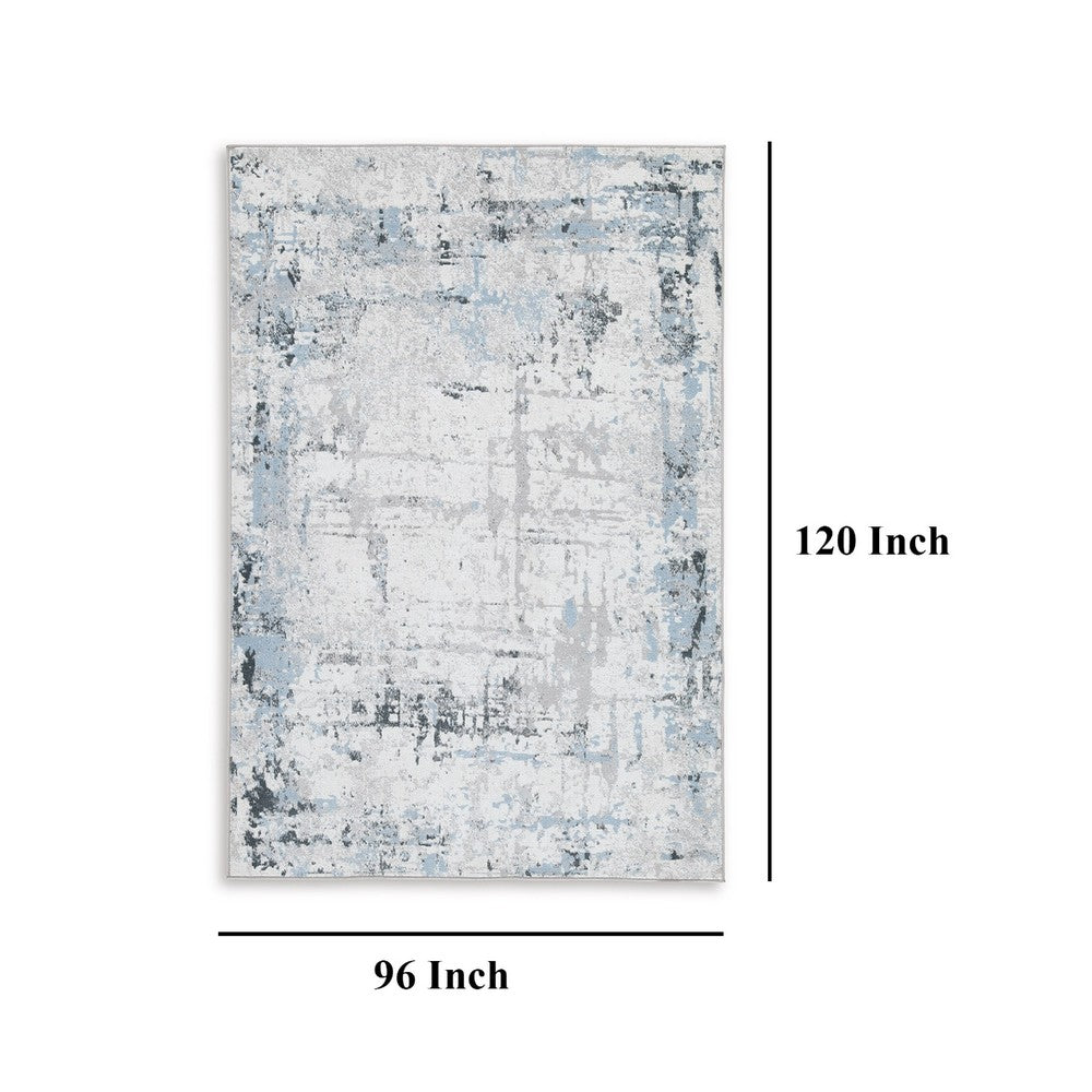 Tony 8 x 10 Large Area Rug, Blue White Machine Woven Abstract Pattern -BM327814