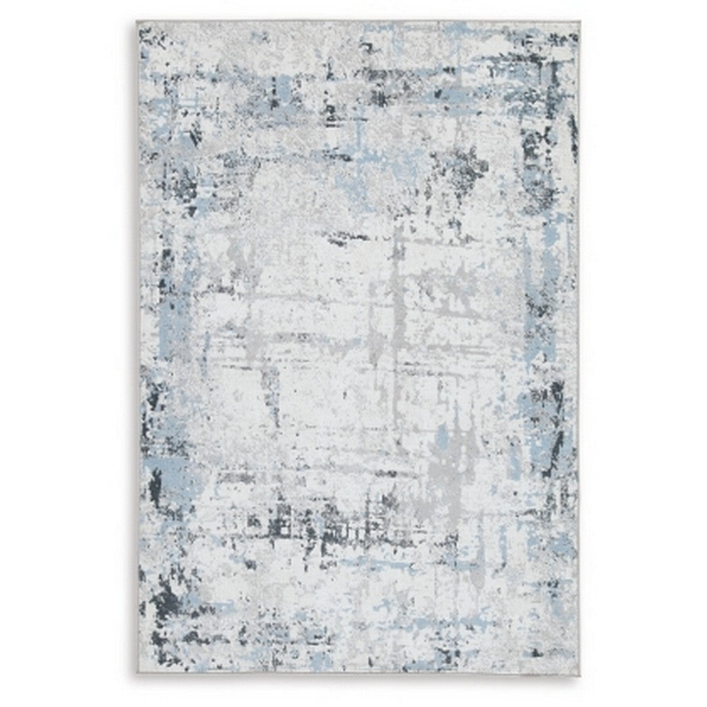 Tony 8 x 10 Large Area Rug, Blue White Machine Woven Abstract Pattern