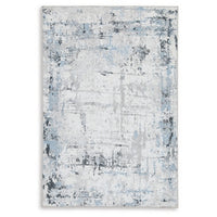 Tony 8 x 10 Large Area Rug, Blue White Machine Woven Abstract Pattern