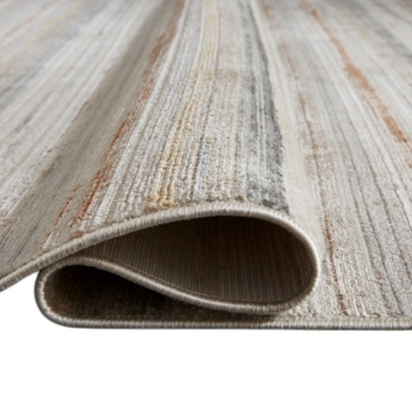 Neyo 5 x 7 Medium Area Rug, Machine Woven White Brown Striped Pattern -BM327817